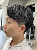 メンズ/アップバング/ツーブロックマッシュ/束感ショート波巻き