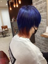 トリップレヴィア(Trip REVIA)&nbsp;メンズウルフカット/ツートンカラー/インディゴ/オレンジレッド