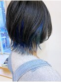 【松戸　ムラマツ】ショートウルフ　インナーカラーブルー