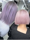 ボブ　バレイヤージュ　ピンク　バイオレット