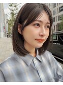 黒髪小顔ココアベージュレイヤーカット30代40代内巻きボブ前髪