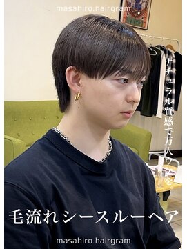 毛流れニュアンスシースルーマッシュショート大宮メンズパーマ