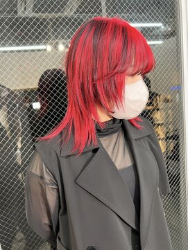 ラニヘアサロン(lani hair salon) デザインレッド＆オフブラック/ウルフ/ハイトーン【大名/天神】