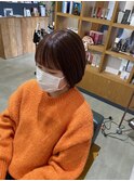ツヤ髪丸みショートボブ ピンクブラウンカラー