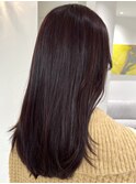 チェリーブラウン春カラーピンクヘアーレイヤーカット前髪カット