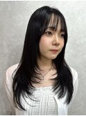 レイヤーカット 顔周りカット 前髪 黒髪 透明感カラー 韓国ヘア