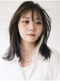 【顔まわりインナーカラー】モカブラウン×ホワイトバイオレット