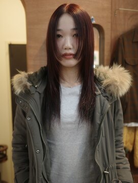 チャプター 問屋町(chapter) ブリーチなしケアカラーレッド顔まわり姫カット