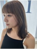 ミディアムボブ/オリーブベージュ/ワイドバング/顔まわり