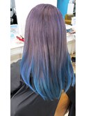 ラベンダー×ターコイズグラデーション【広島派手髪】