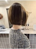 縮毛矯正/あごラインボブ/ベージュ/切りっぱなしボブ/ミニボブ