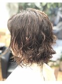 切りっぱなしボブのデジタルパーマ