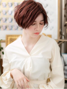 カバーヘア イヴ 戸頭店(COVER HAIR EVE) ベージュピンクくせ毛風大人ボブショートc5戸頭20代30代40代