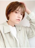 ショート×ブリーチなしグレージュ/前髪顔周りレイヤー[横浜]
