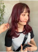 暖色カラーレイヤーカットミディアムカラー