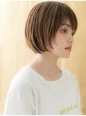 オレンジベージュハイライトカラー小顔丸みボブX大宮20代30代