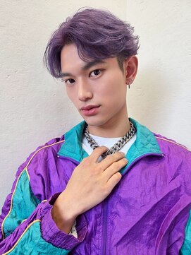 メンズセンターパートフェザースタイルパープルアッシュ