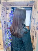 レイヤーロングシルキーベージュ韓国ヘアーロブショコラアッシュ