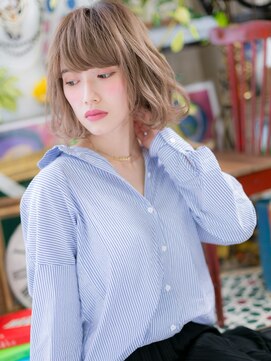 カバーヘア イヴ 戸頭店(COVER HAIR EVE) くすみベージュぱっつん前髪韓国風ボブパーマc6戸頭10代20代30代