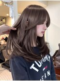 ブリーチなしカラー/ブラウングレージュ/レイヤーカット