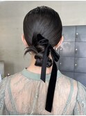 ブリーチなしショコラブラウンヘアセット編み込みシニヨン/今枝