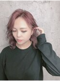 20代30代◎くすみピンク×大人耳掛けボブ