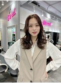 韓国へアー/マロンベージュ/レイヤー/ロング/サイドバング/新宿