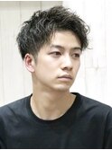 大人爽やかアップバングツーブロックパーマ