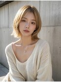 くびれヘア/顔周りレイヤー/大人ベージュ/デザインカラー