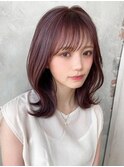 韓国風レイヤー/外ハネくびれ/ミディアムレイヤー/ぱっつん前髪