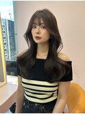 韓国ヘア/顔まわりカット/くびれヘア/前髪あり/透け感カラー