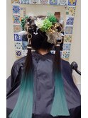 スカイブルーグラデーションツインテール結婚式お呼ばれイベント