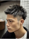 ホワイトメッシュエッジスパイキー × フェード