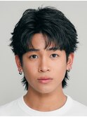 緩めニュアンスパーマフェザーパーマメンズセンターパートウルフ