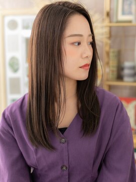 カバーヘア イヴ 戸頭店(COVER HAIR EVE) 黒髪かきあげバング艶感小顔エアストレートa戸頭20代30代40代