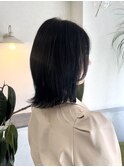 ☆くびレイヤー韓国風ブルーブラックナチュラル小顔レイヤーボブ