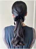 【ヘアアレンジ】ローポニー×ベロアリボンアレンジ