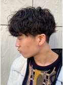 ダークアッシュニュアンスパーマ韓国マッシュベリーショート