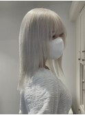 16047ブリーチ＆ダブルカラーホワイトブロンドアッシュ金髪ボブ