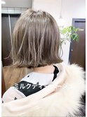 ブリーチ無し！ミルクティーベージュボブ♪【アフロート小笠原】