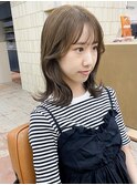 オリーブベージュ ブリーチなし ミディアム シースルーバング