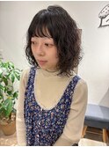 無造作ニュアンスボブパーマレイヤーウルフ大人可愛いオン眉