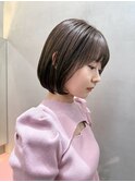 ミニウルフチェリーブラウンブリーチなしショートボブ前髪