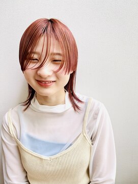 ビューティブロー ビービー(Beauty Blow B.B) ミディアムウルフレイヤーシースルーバングダブルカラーピンク