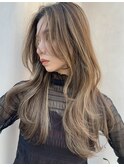 ハイライトベージュ　レイヤーカット　くびれヘア　ウルフ