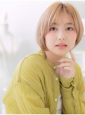 ★艶感ストレートオレンジベージュ丸みショートボブ20代30代★1