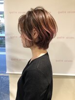 キャトルセゾン(quatre saisons)&nbsp;毛先のピンクが可愛いショートボブ