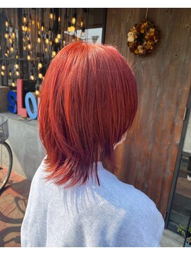 スロウ(Slow) １ブリーチ×オレンジレッド/ウルフカット