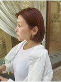 レッドカラー　ボブ　ブリーチカラー