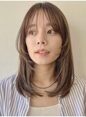 顔まわりレイヤー/シースルーバング/似合わせカット/ミディアム